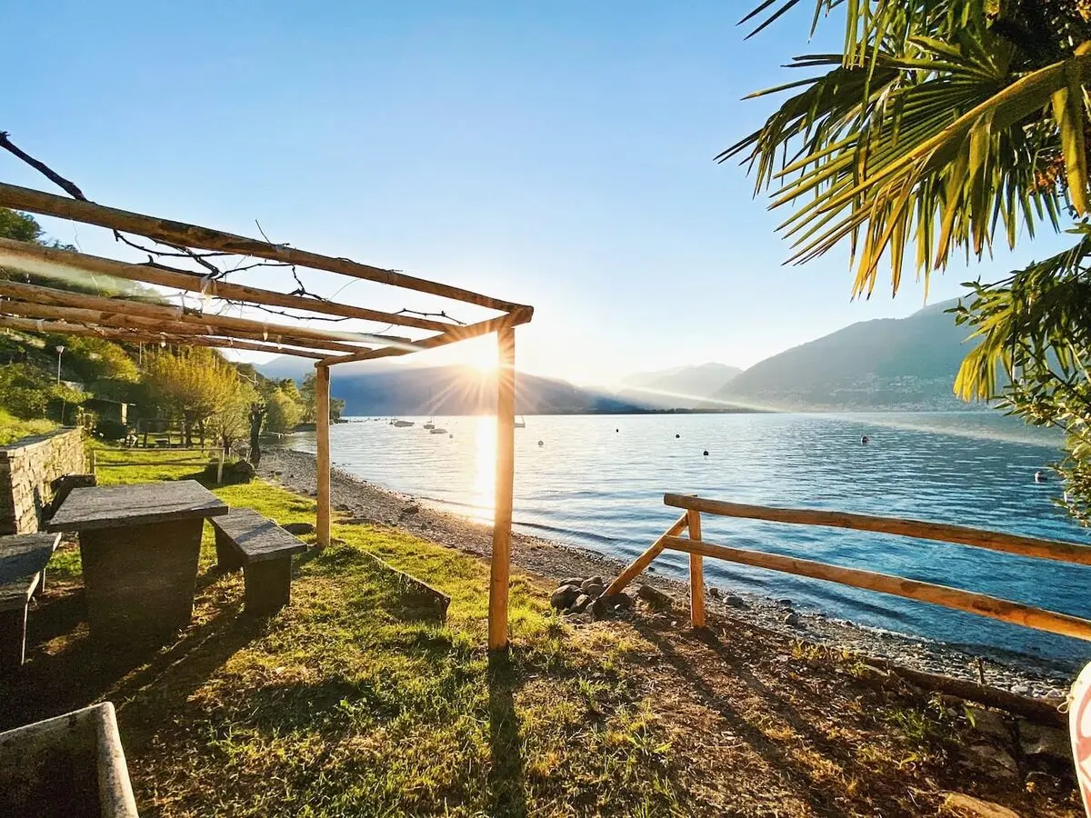 Private lakeside beach and pergola in Vira Gambarogno